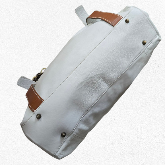Y2K Robert Pietri White Tan Pebbled Genuine Leather Spacious Tote Shoulder Bag - Picture 7 of 12
